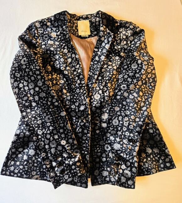 elevenses Jackets & Blazers - Elevenses by Anthropologie Femme Size 6 Black Velvet Blazer Button Front Lined